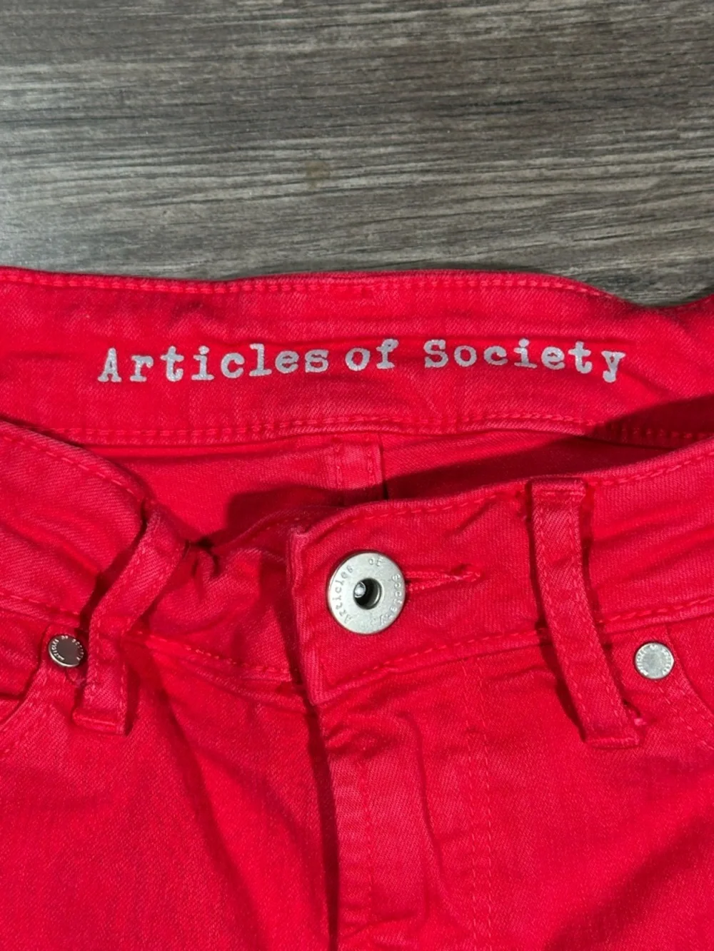 ARTICLES OF SOCIETY Red Faux Front Pocket  Skinny Jeans 26